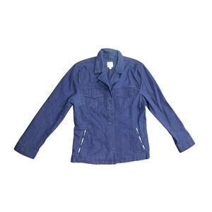 Gap Womens Snap Front Navy Canva Pocket Style Jacket Blazer Size Large Preppy